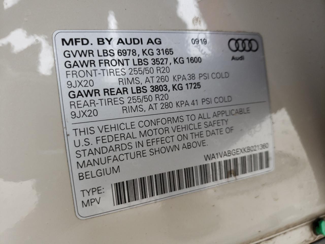 Photo 10 from auction – 2019 AUDI E-TRON PRE with VIN WA1VABGEXKB021360