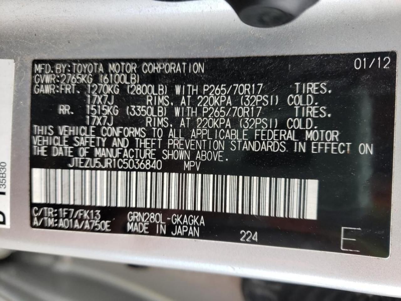 Photo 10 from auction – 2012 TOYOTA 4RUNNER SR with VIN JTEZU5JR1C5036840