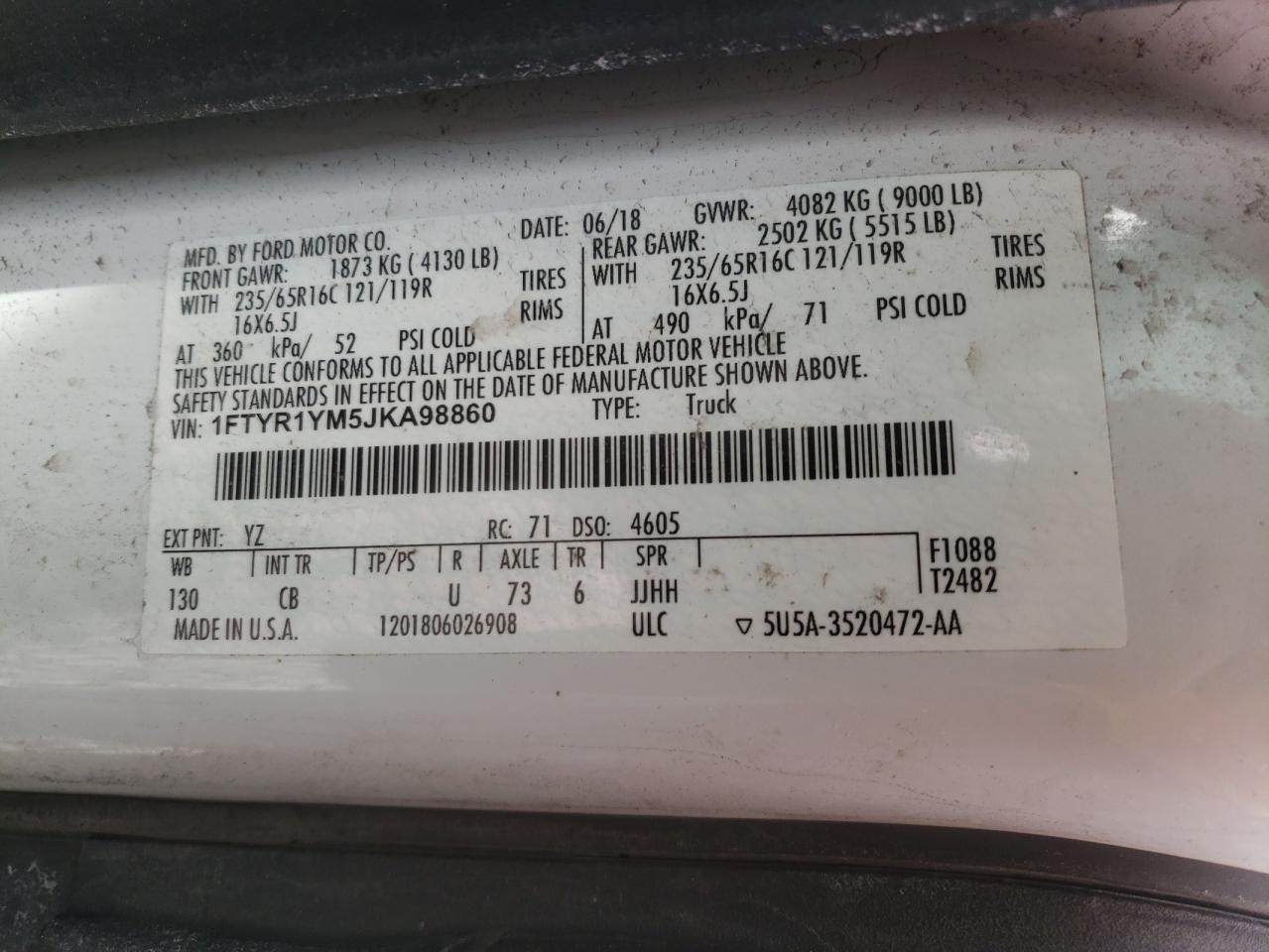 Photo 10 from auction – 2018 FORD TRANSIT T- with VIN 1FTYR1YM5JKA98860