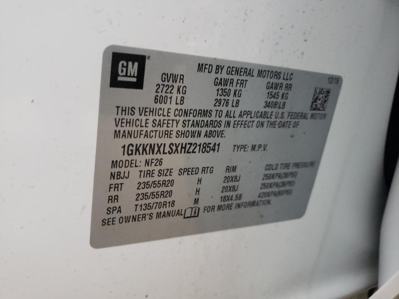 Photo 10 from auction – 2017 GMC ACADIA DEN with VIN 1GKKNXLSXHZ218541