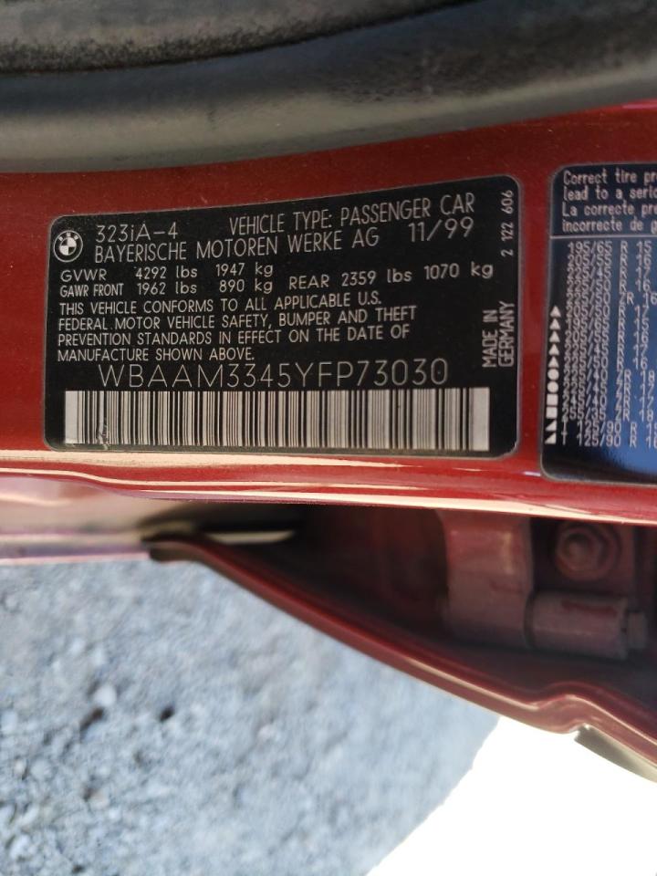 Photo 10 from auction – 2000 BMW 323 I with VIN WBAAM3345YFP73030