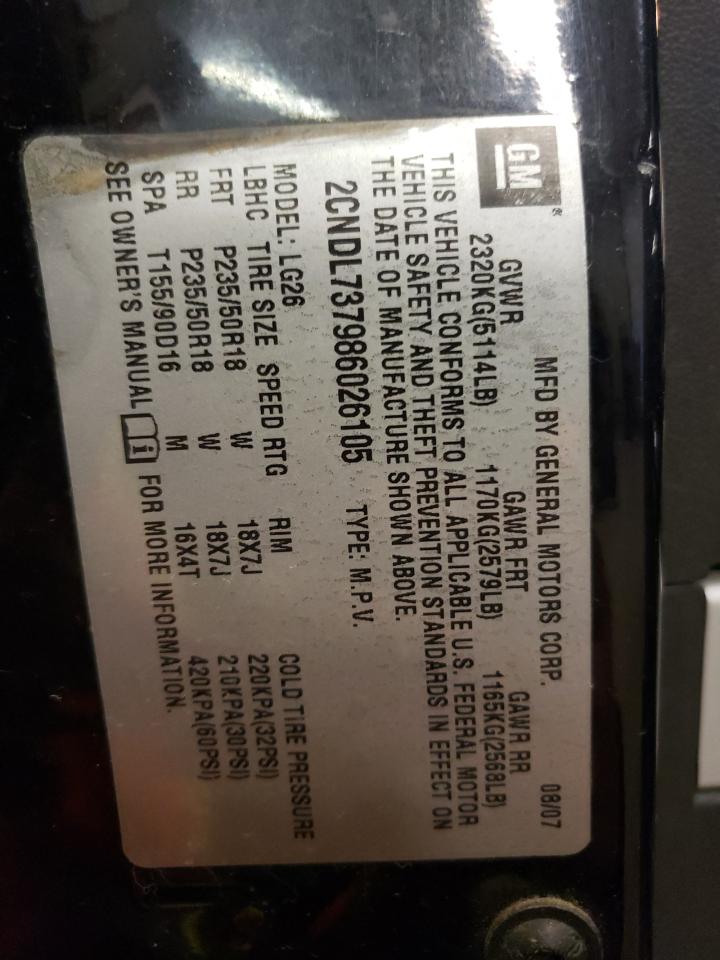 Photo 10 from auction – 2008 CHEVROLET EQUINOX SP with VIN 2CNDL737986026105