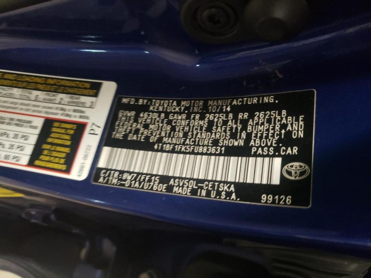 Photo 10 from auction – 2015 TOYOTA CAMRY LE with VIN 4T1BF1FK5FU883631