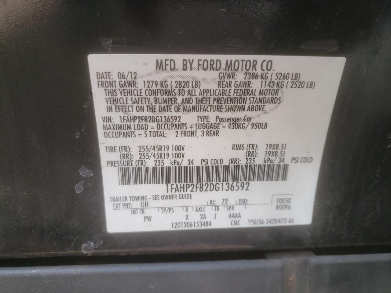 Photo 10 from auction – 2013 FORD TAURUS LIM with VIN 1FAHP2F82DG136592