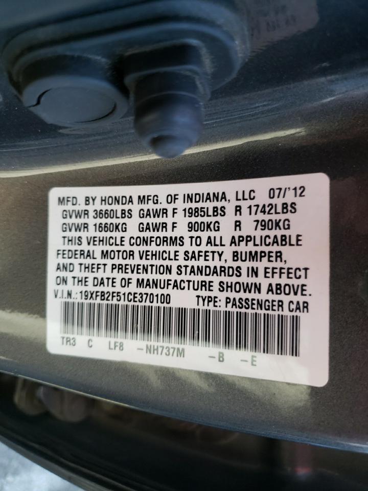 Photo 10 from auction – 2012 HONDA CIVIC LX with VIN 19XFB2F51CE370100
