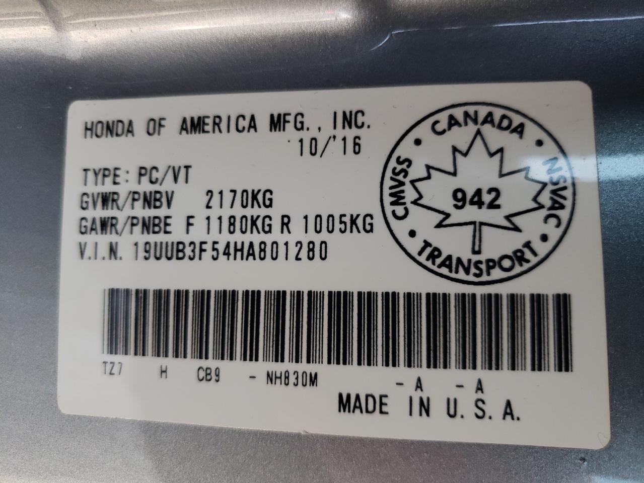 Photo 10 from auction – 2017 ACURA TLX TECH with VIN 19UUB3F54HA801280