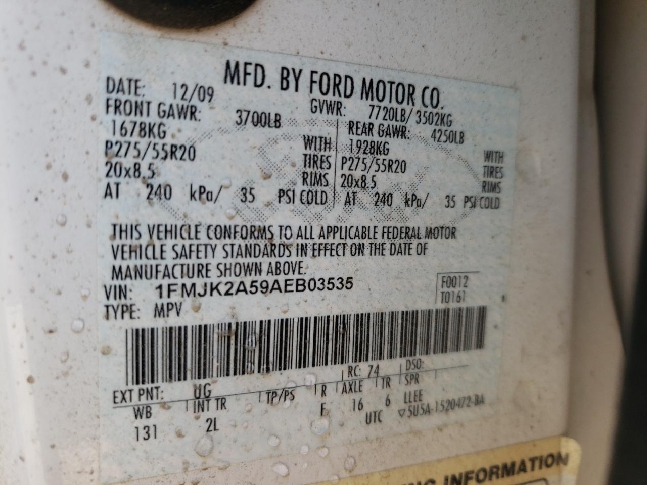 Photo 10 from auction – 2010 FORD EXPEDITION with VIN 1FMJK2A59AEB03535
