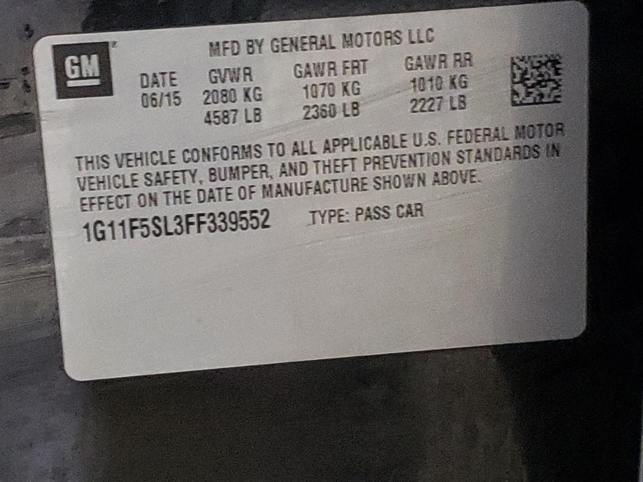 Photo 10 from auction – 2015 CHEVROLET MALIBU LTZ with VIN 1G11F5SL3FF339552