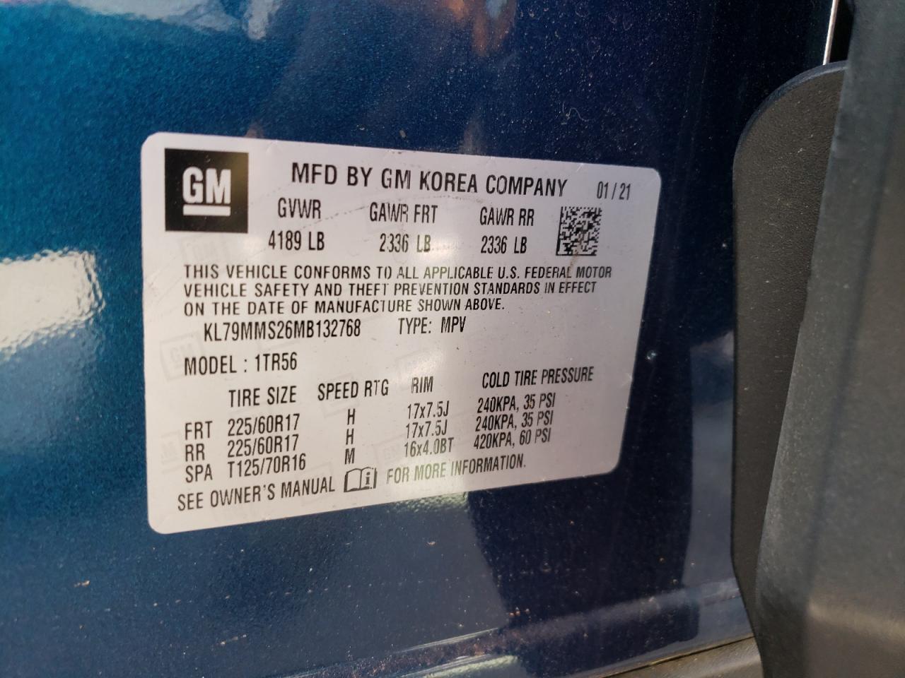 Photo 10 from auction – 2021 CHEVROLET TRAILBLAZE with VIN KL79MMS26MB132768