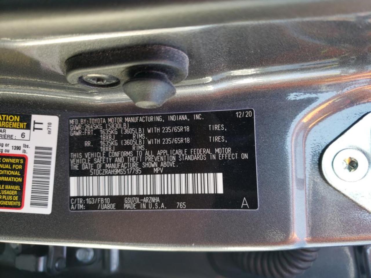 Photo 10 from auction – 2021 TOYOTA HIGHLANDER with VIN 5TDCZRAH9MS517795