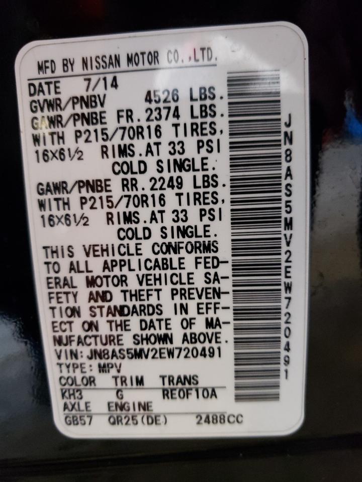 Photo 10 from auction – 2014 NISSAN ROGUE SELE with VIN JN8AS5MV2EW720491