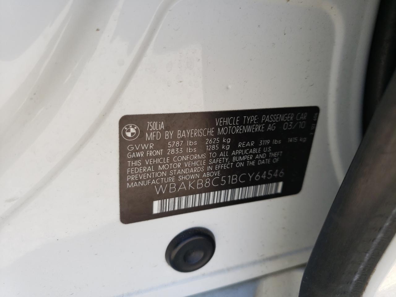 Photo 10 from auction – 2011 BMW 750 with VIN WBAKB8C51BCY64546