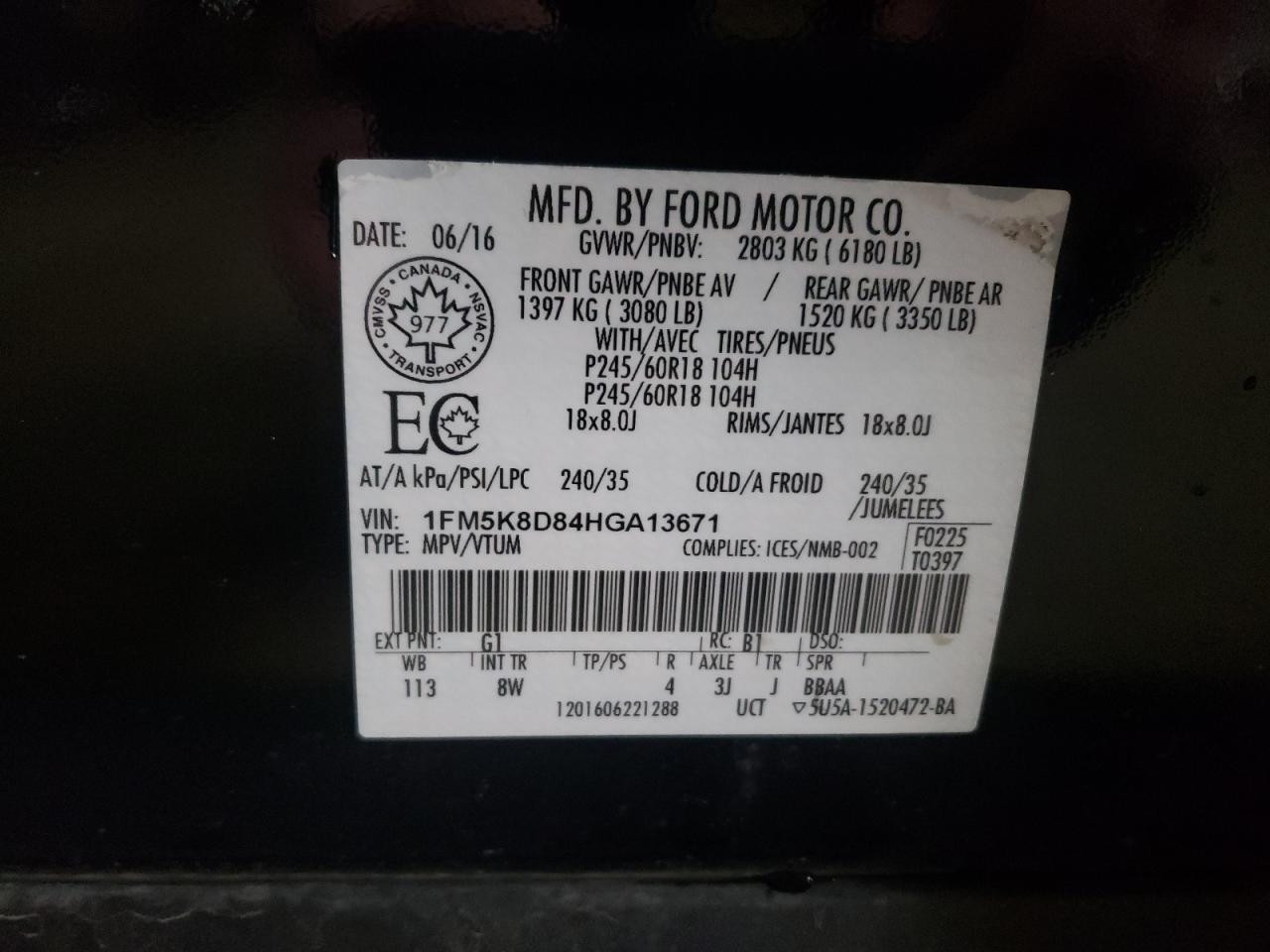 Photo 10 from auction – 2017 FORD EXPLORER X with VIN 1FM5K8D84HGA13671