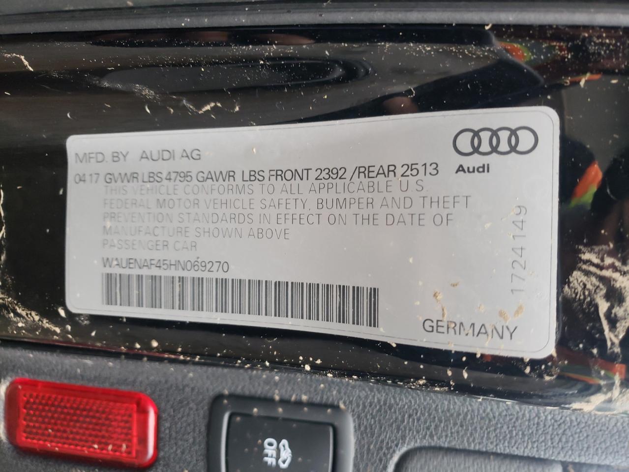 Photo 10 from auction – 2017 AUDI A4 PREMIUM with VIN WAUENAF45HN069270
