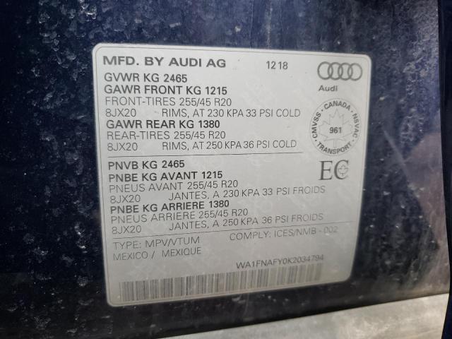 Photo 10 from auction – 2019 AUDI Q5 TECHNIK with VIN WA1FNAFY0K2034794