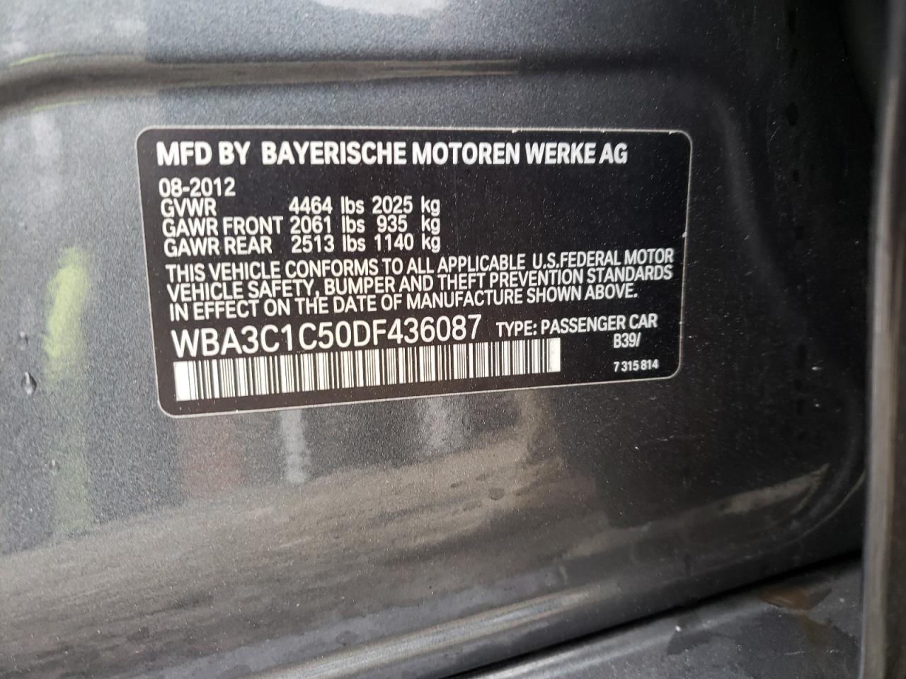 Photo 10 from auction – 2013 BMW 328 I SULE with VIN WBA3C1C50DF436087