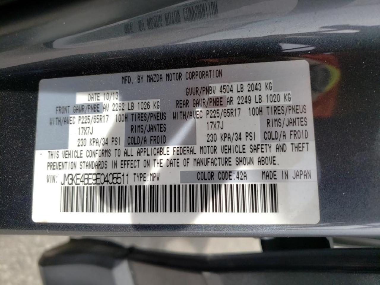 Photo 10 from auction – 2014 MAZDA CX-5 SPORT with VIN JM3KE4BE9E0405511
