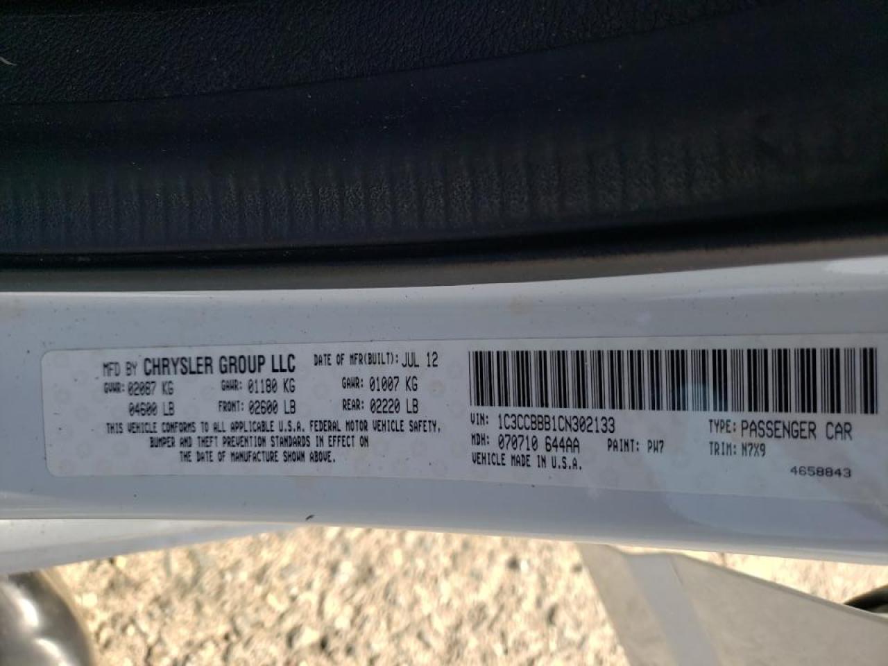 Photo 10 from auction – 2012 CHRYSLER 200 TOURIN with VIN 1C3CCBBB1CN302133