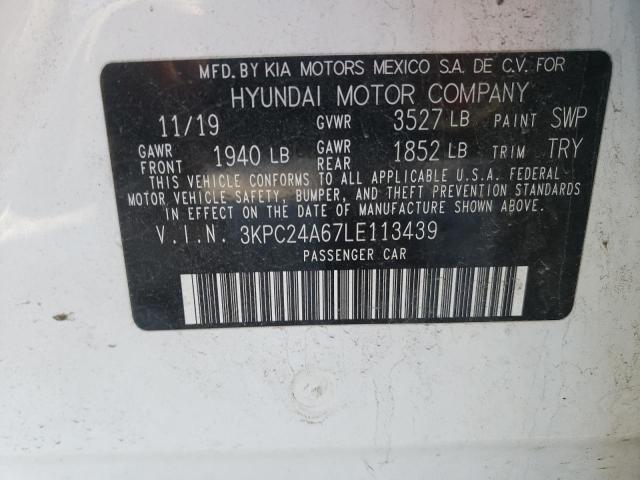 Photo 10 from auction – 2020 HYUNDAI ACCENT SE with VIN 3KPC24A67LE113439