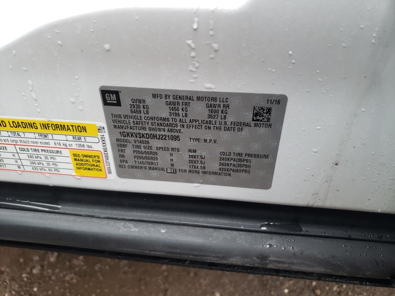 Photo 10 from auction – 2017 GMC ACADIA LIM with VIN 1GKKVSKD0HJ221095