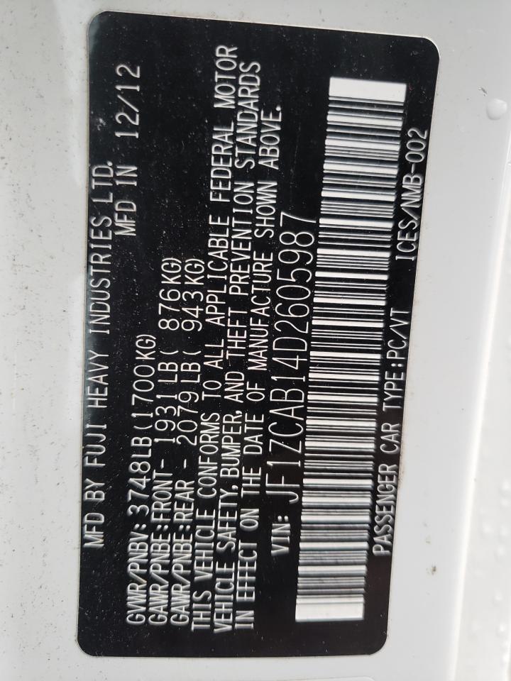 Photo 10 from auction – 2013 SUBARU BRZ 2.0 PR with VIN JF1ZCAB14D2605987