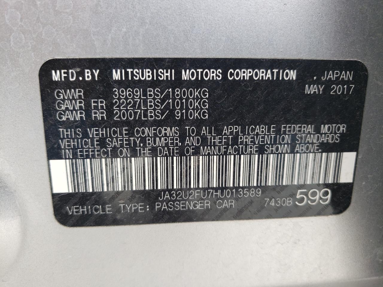 Photo 10 from auction – 2017 MITSUBISHI LANCER ES with VIN JA32U2FU7HU013589