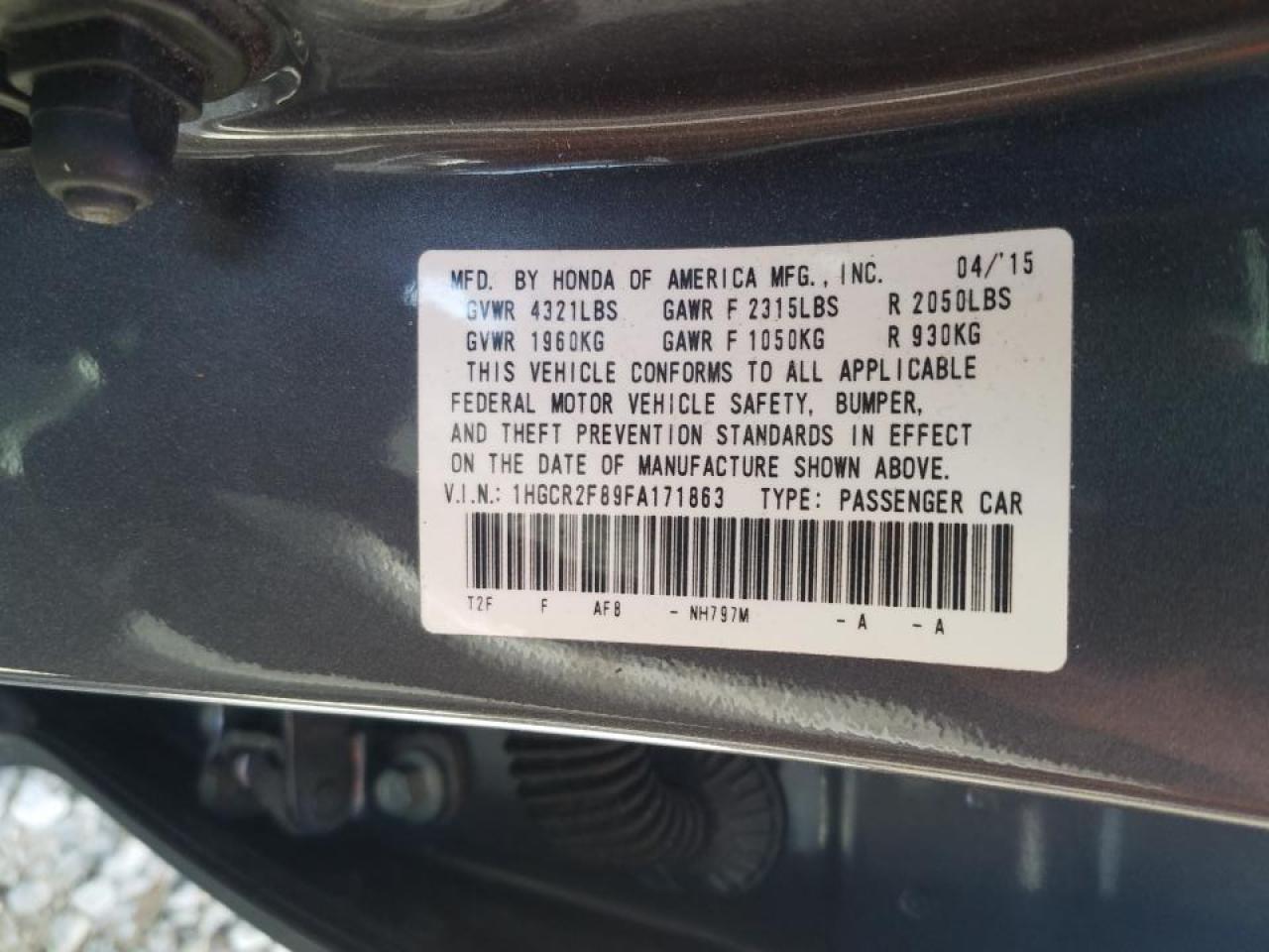 Photo 10 from auction – 2015 HONDA ACCORD EXL with VIN 1HGCR2F89FA171863
