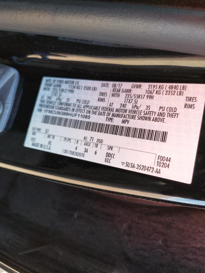 Photo 10 from auction – 2017 FORD ESCAPE SE with VIN 1FMCU9G99HUF11085