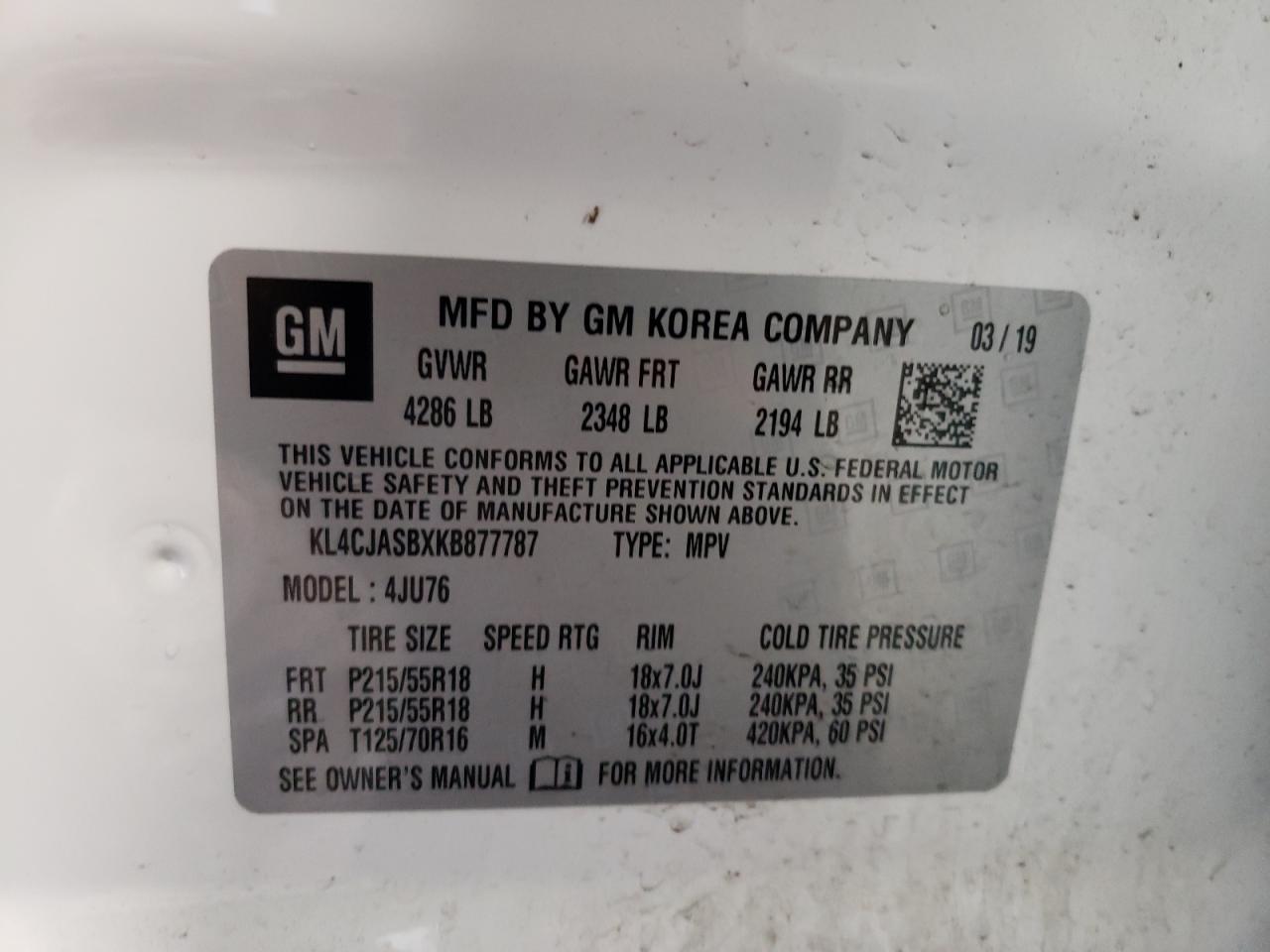 Photo 10 from auction – 2019 BUICK ENCORE PRE with VIN KL4CJASBXKB877787