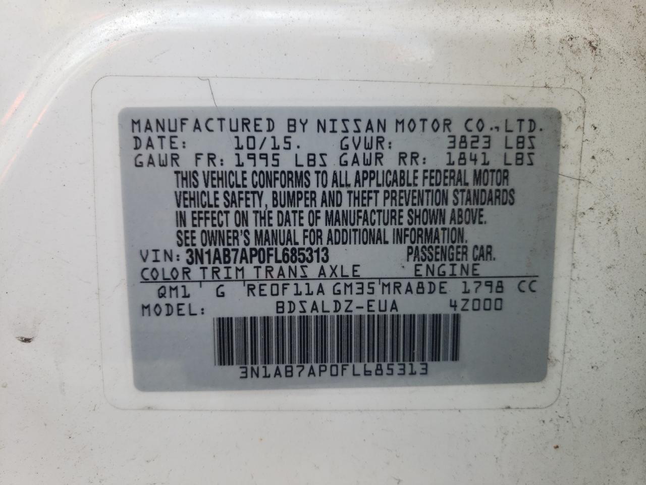 Photo 10 from auction – 2015 NISSAN SENTRA S with VIN 3N1AB7AP0FL685313