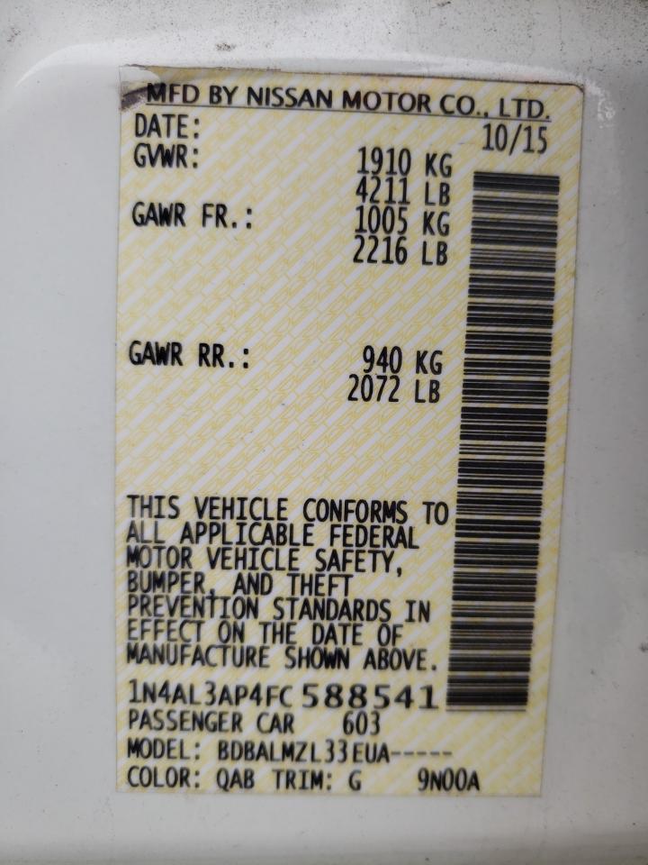 Photo 11 from auction – 2015 NISSAN ALTIMA 2.5 with VIN 1N4AL3AP4FC588541