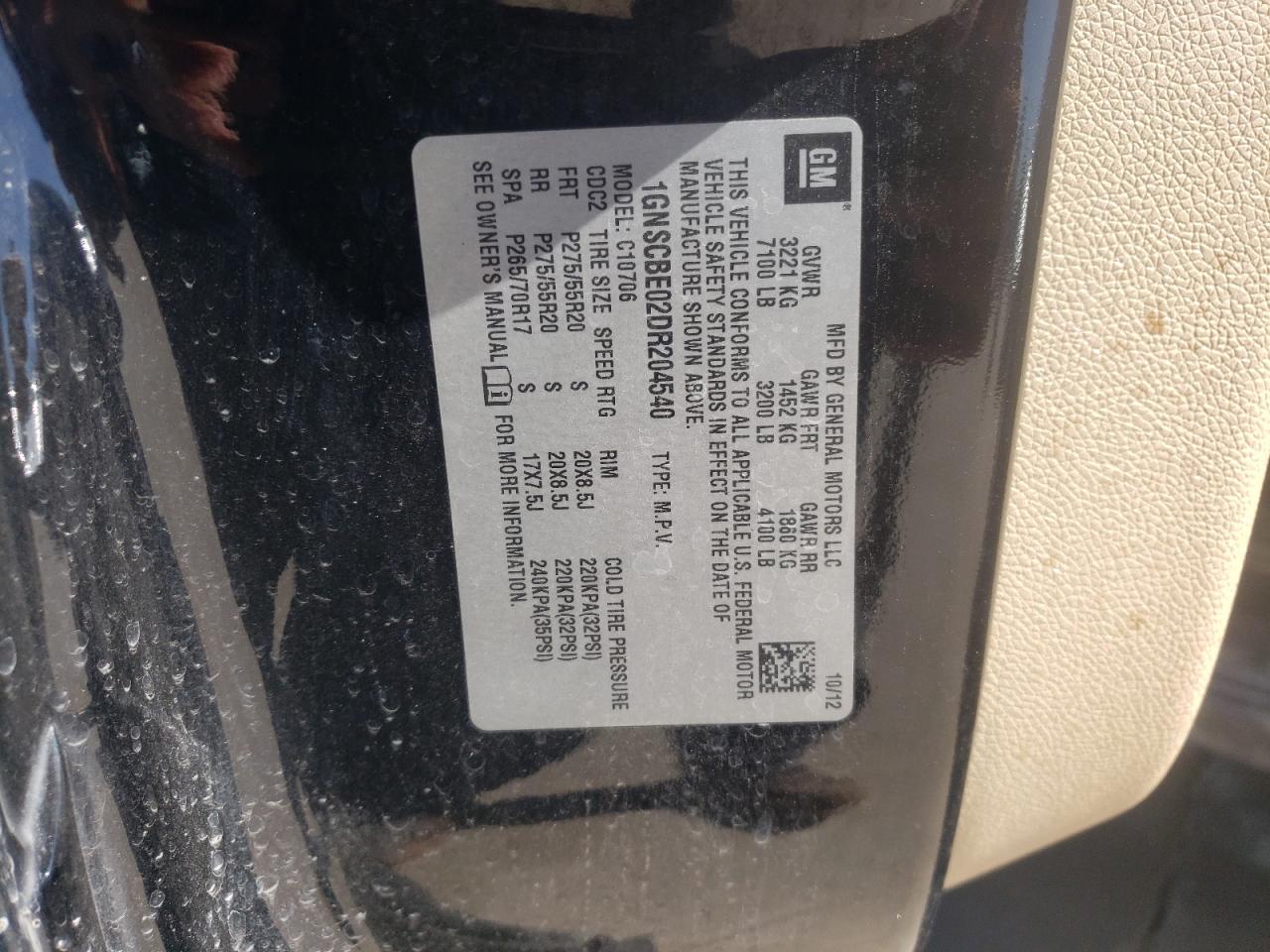 Photo 10 from auction – 2013 CHEVROLET TAHOE C150 with VIN 1GNSCBE02DR204540