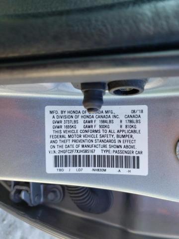Photo 10 from auction – 2018 HONDA CIVIC EX with VIN 2HGFC2F7XJH585167