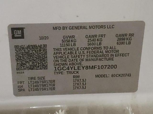 Photo 10 from auction – 2021 CHEVROLET SILVERADO with VIN 1GC4YLEY8MF107200