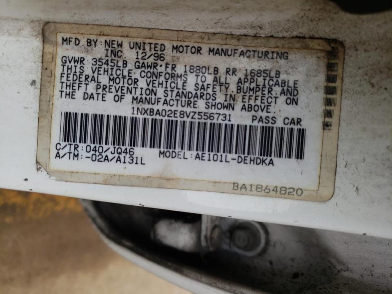 Photo 10 from auction – 1997 TOYOTA COROLLA BA with VIN 1NXBA02E8VZ556731