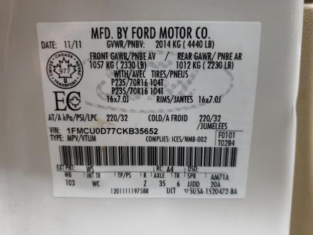 Photo 10 from auction – 2012 FORD ESCAPE XLT with VIN 1FMCU0D77CKB35652