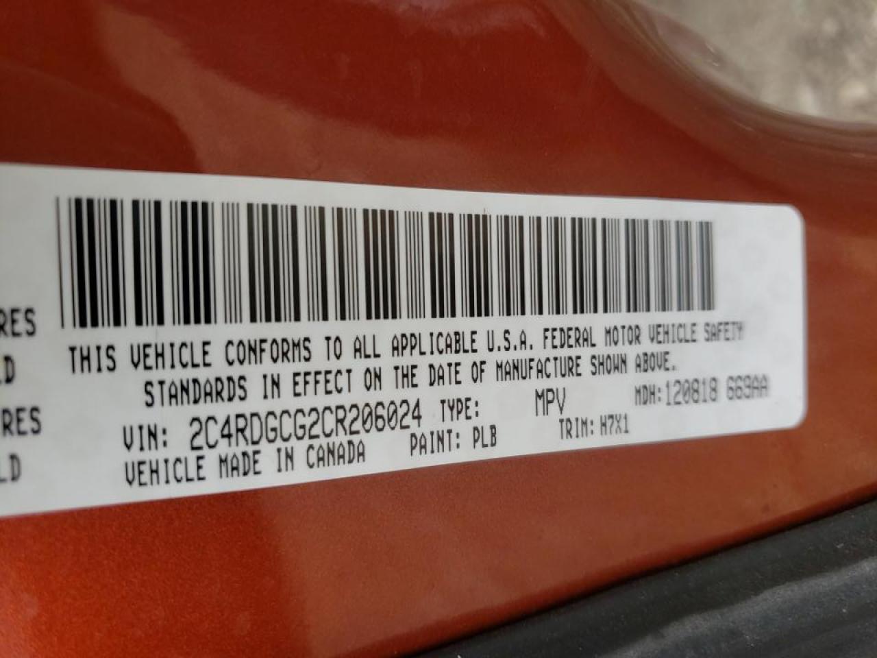 Photo 10 from auction – 2012 DODGE GRAND CARA with VIN 2C4RDGCG2CR206024