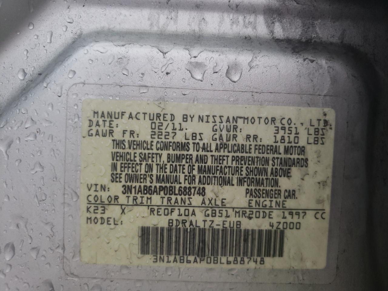 Photo 10 from auction – 2011 NISSAN SENTRA 2.0 with VIN 3N1AB6AP0BL688748