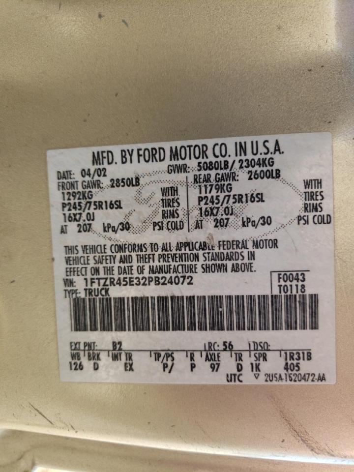 Photo 10 from auction – 2002 FORD RANGER with VIN 1FTZR45E32PB24072