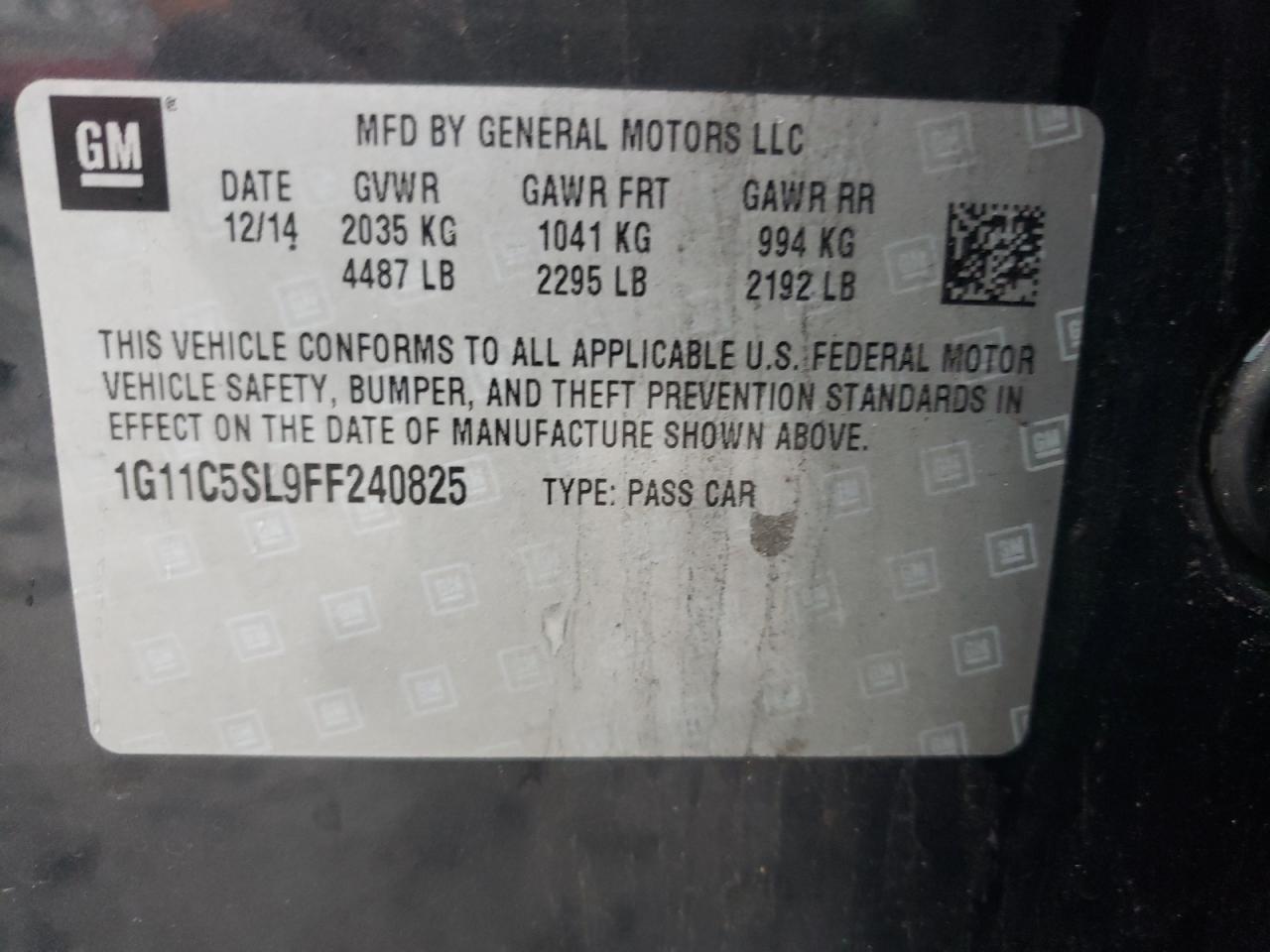 Photo 10 from auction – 2015 CHEVROLET MALIBU 1LT with VIN 1G11C5SL9FF240825