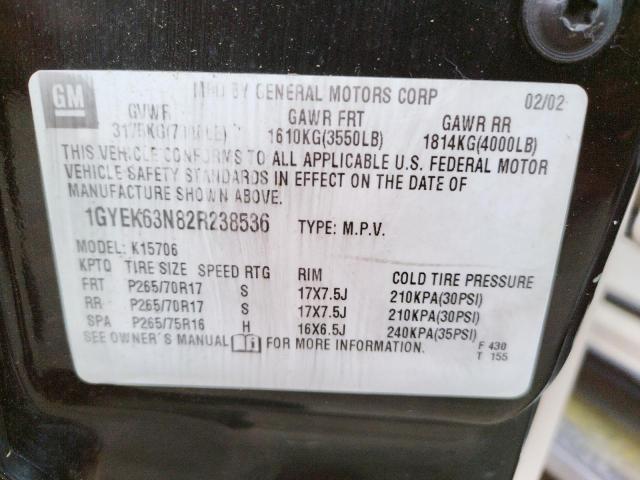 Photo 10 from auction – 2002 CADILLAC ESCALADE L with VIN 1GYEK63N82R238536
