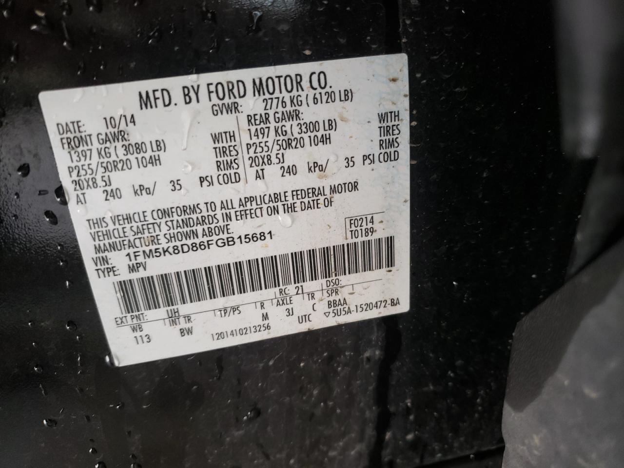 Photo 10 from auction – 2015 FORD EXPLORER X with VIN 1FM5K8D86FGB15681
