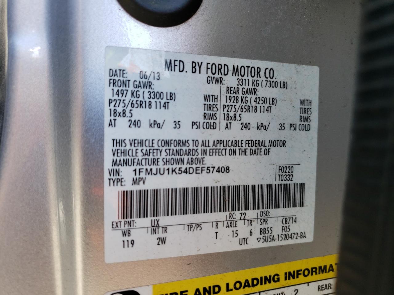 Photo 10 from auction – 2013 FORD EXPEDITION with VIN 1FMJU1K54DEF57408