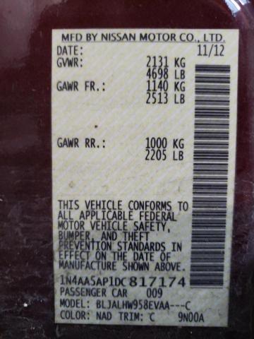 Photo 10 from auction – 2013 NISSAN MAXIMA S with VIN 1N4AA5AP1DC817174