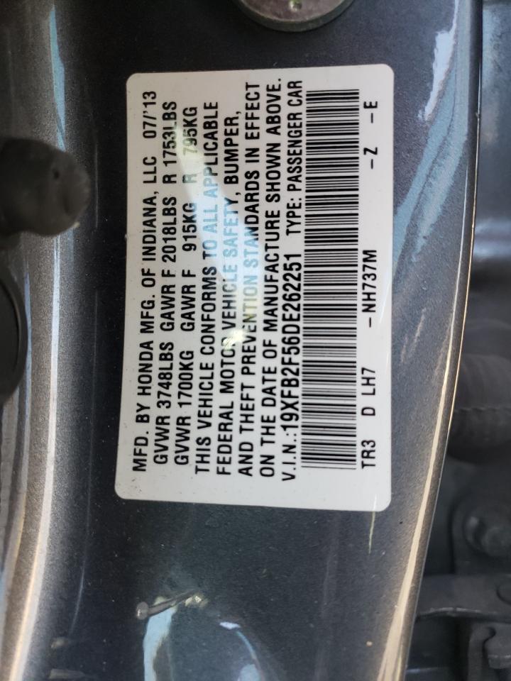 Photo 10 from auction – 2013 HONDA CIVIC LX with VIN 19XFB2F56DE262251