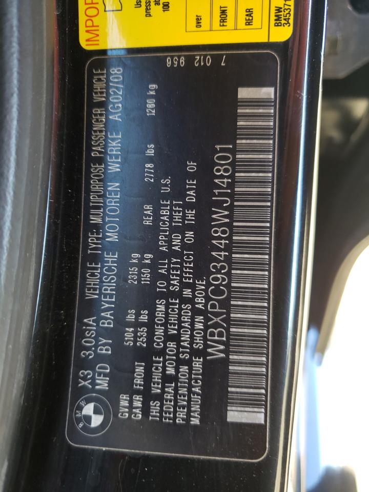Photo 10 from auction – 2008 BMW X3 3.0SI with VIN WBXPC93448WJ14801