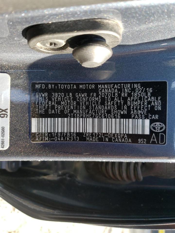 Photo 10 from auction – 2016 TOYOTA COROLLA EC with VIN 2T1BPRHE7GC610616