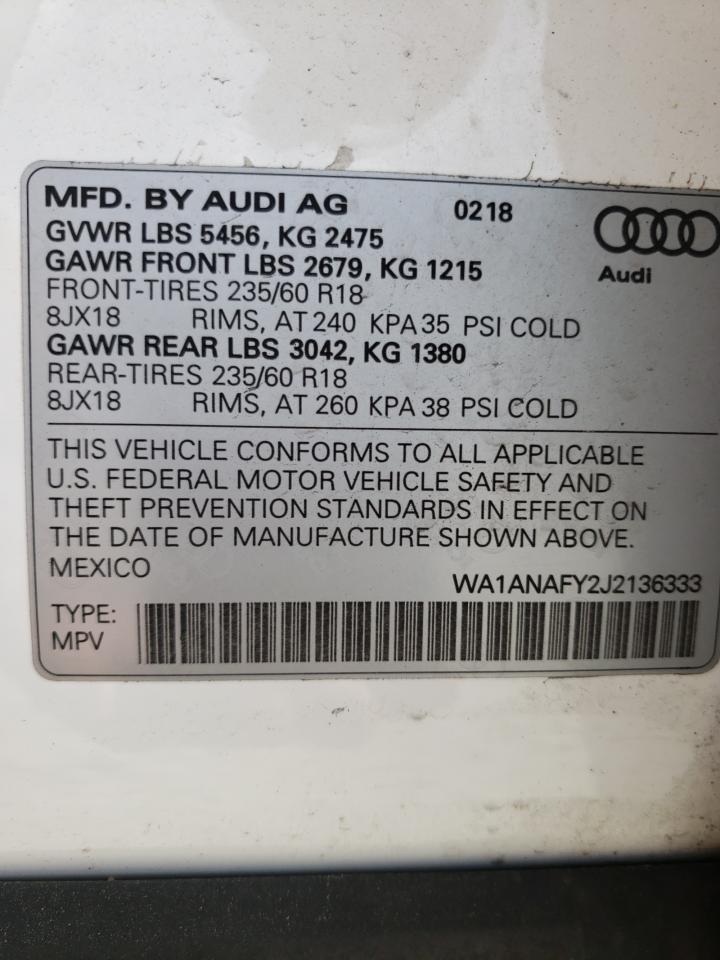 Photo 10 from auction – 2018 AUDI Q5 PREMIUM with VIN WA1ANAFY2J2136333