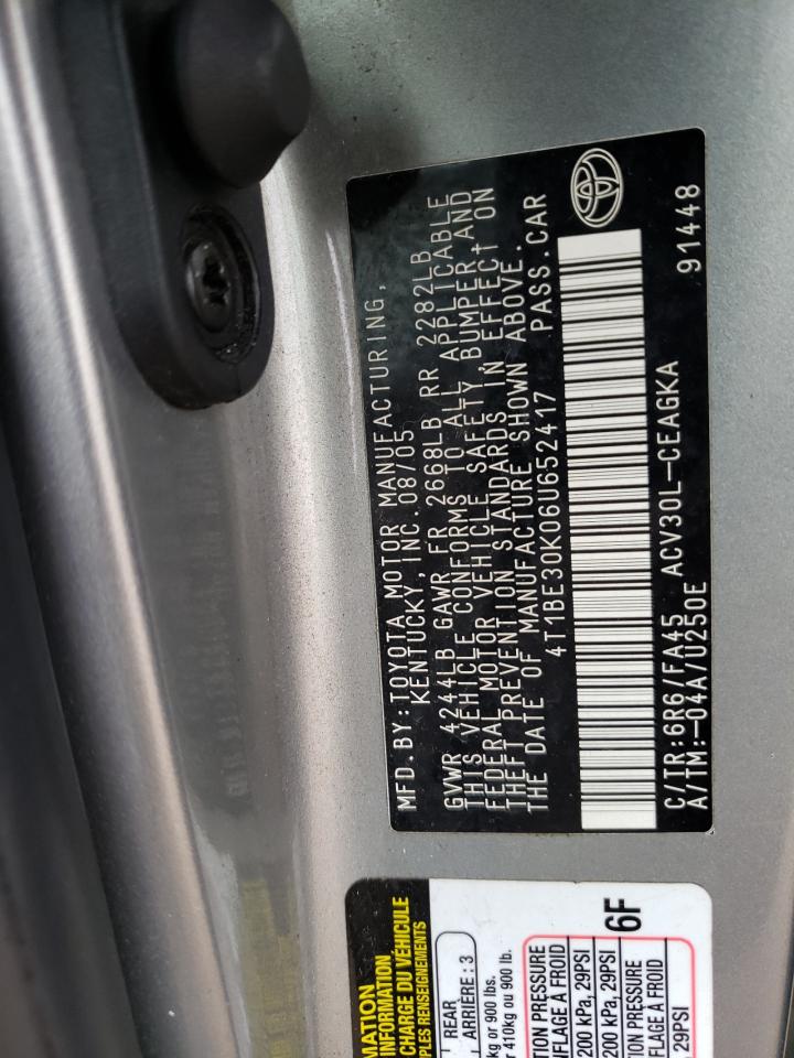 Photo 10 from auction – 2006 TOYOTA CAMRY with VIN 4T1BE30K06U652417