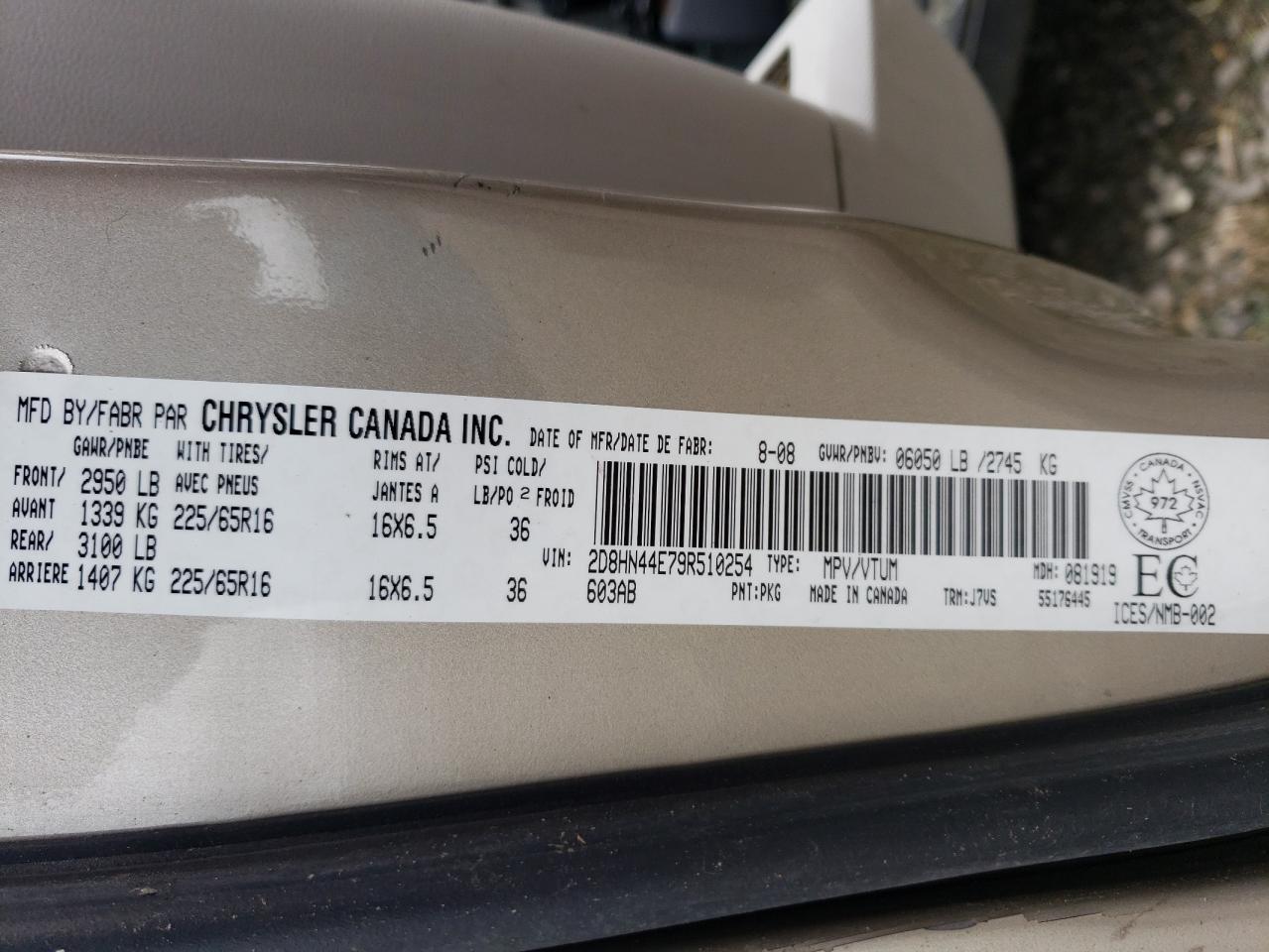 Photo 10 from auction – 2009 DODGE GRAND CARA with VIN 2D8HN44E79R510254